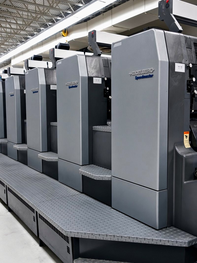 The Heidelberg Speedmaster press row on the Broudy plant floor